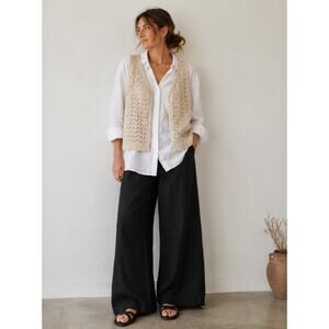 J. CREW Button-Up Sweater Tank with Pointelle Stretch Cream Sz XL $109 {3E26}